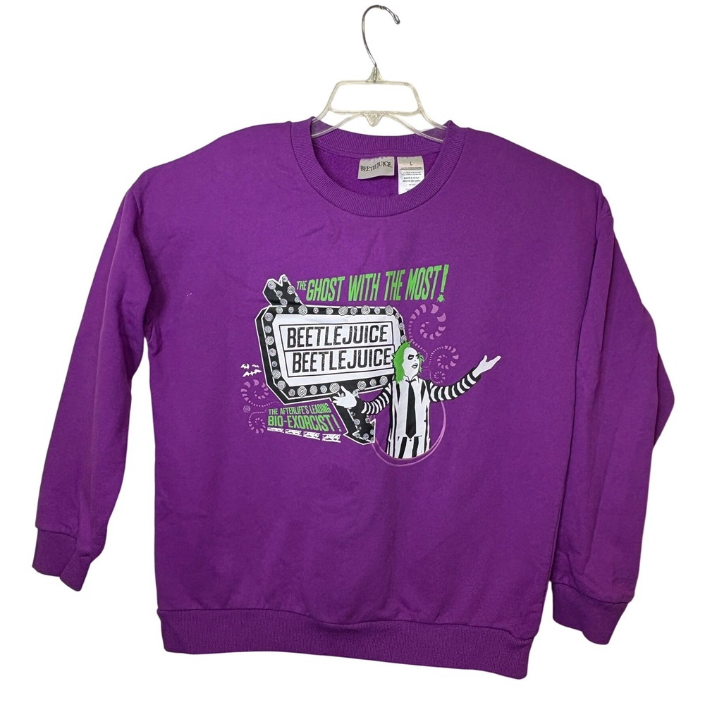 Beetlejuice The Ghost With The Most Crewneck Sweatshirt Purple Adult Size L